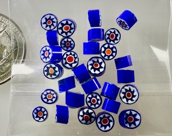 Millefiore Chips Genuine Murano 6-7mm In Blues Destash