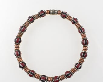 African Trade Bead Bracelet brownChevrons 6 1/2 ins