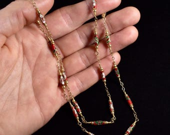 Vintage Cloisonne Beads with 14 ct GF Necklace 26ins with Double Clasp Closure