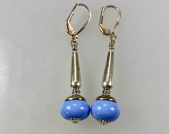 Perriwinkle Blue Lamp Work Earrings 1 inch Dangles