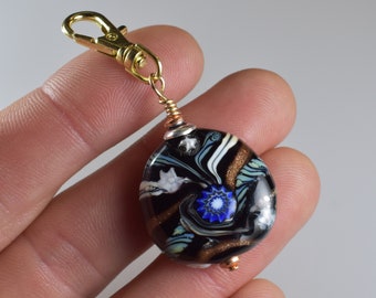 Lamp Work Glass Bead Clip. Black, Golden and Magical 14 ct Gold Fill Head Pin...I Signed it...