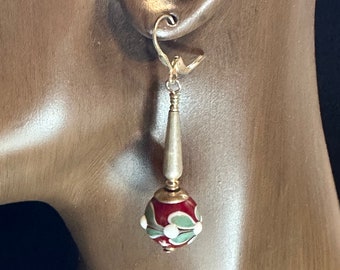 Earrings. Christmas Colors Lamp Work and Sterling Silver , Lever Backs