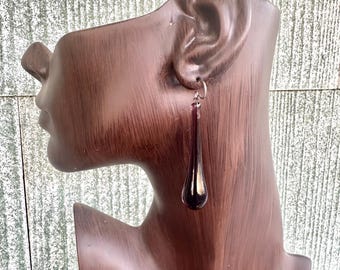 Rare Vintage Hand Made in the Early 1900s Amethyst Lampwork Glass Chandelier Drops Offered as Earrings Sterling French Hooks