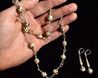 Necklace Dalmation Stone Set Sterling Silver Heart Clasp 23 ins