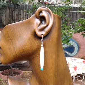 Pipe Bone and Turquoise Stone Sterling Silver Earrings Made in the USA