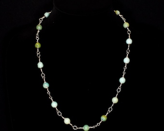 Necklace 23 inches Turquoise  Lamp work Glass with Sterling Silver Two Clasps. by Kate