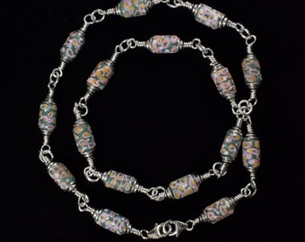 Very Rare small Murano / African Trade Necklace set in Sterling Silver 22 inches.