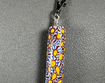 African Trade Bead on Clip For Key Ring, Purse Clip. Anywhere You Like!