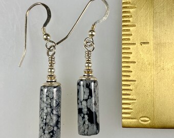 Earrings Snow Flake Obsidion And Sterling Slver