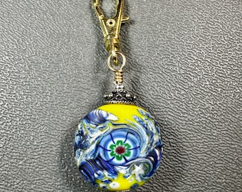 Lamp Work Glass  Bead Clip Or Pendant 14ct Gold Fill Headpin.