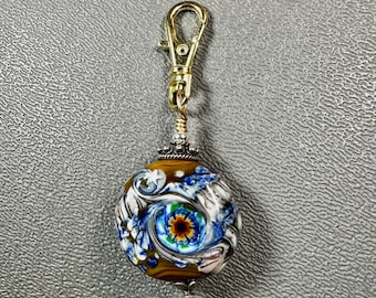 Lamp Work Glass Abstract  Bead Clip Or Pendant 14ct Gold Fill Headpin.