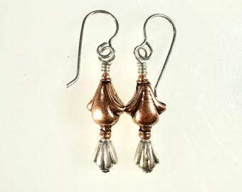 Earrings Small, Light, Sterling Silver and Copper With Sterling Metal French Hooks