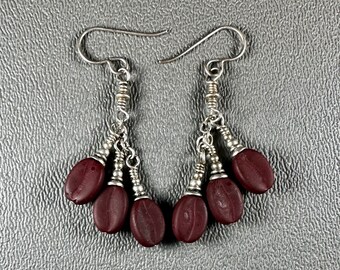 Coffee Bean Glass and Sterling Silver Earrings