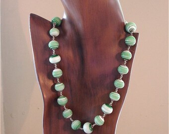 Lampwork Hand Knotted Necklace Green Recycled Glass