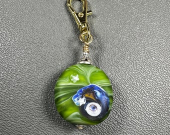 Lamp Work Eye Bead Clip or Pendant  Smaller Nickel size