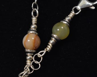 Bracelet Chain and Link with Agate Stones in Sterling Silver Large, 8.5 ins