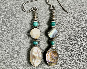 Earrings Abalone Turquoise and Sterling Silver