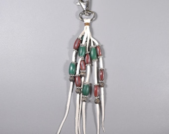 Tubular Murano Trade Beads Tassel on Strong Deerskin Leather #Q