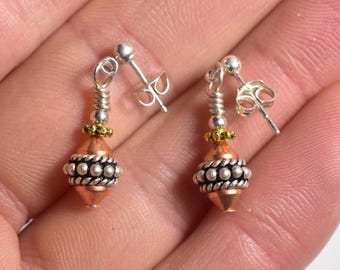 Earrings Small Dangle With Copper, Pewter and Sterling Silver Precious Metal