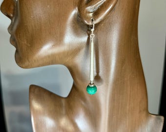 Earrings Malachite Sterling Silver Slim Smart