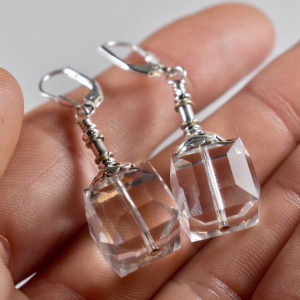 Swarovsky Cube Earrings in Sterling Silver