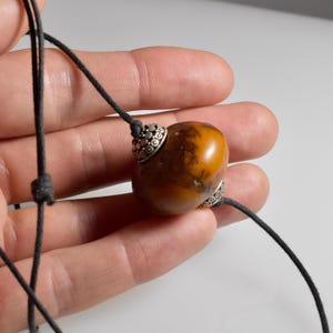Necklace Rare Moroccan Copal Amber Set in Vintage Hand Fashioned Silver Bead Caps on Two Knot Cord image 4