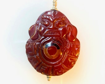 Carved Carnelian Buddah Pendant on Thick Silver Head Pin    Kate Drew-Wilkinson