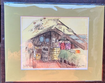 Sausalito Waterfront Series "The Magic Mushroom".Houseboa,  Drawn in 1979 by Kate.