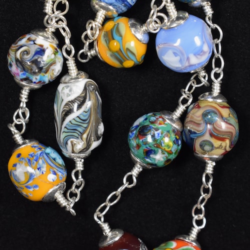 Ancien Collier Perles Murano Ivoire - Bijou Costume Vintage Verre Et Laiton - Longueur ~53 Cm