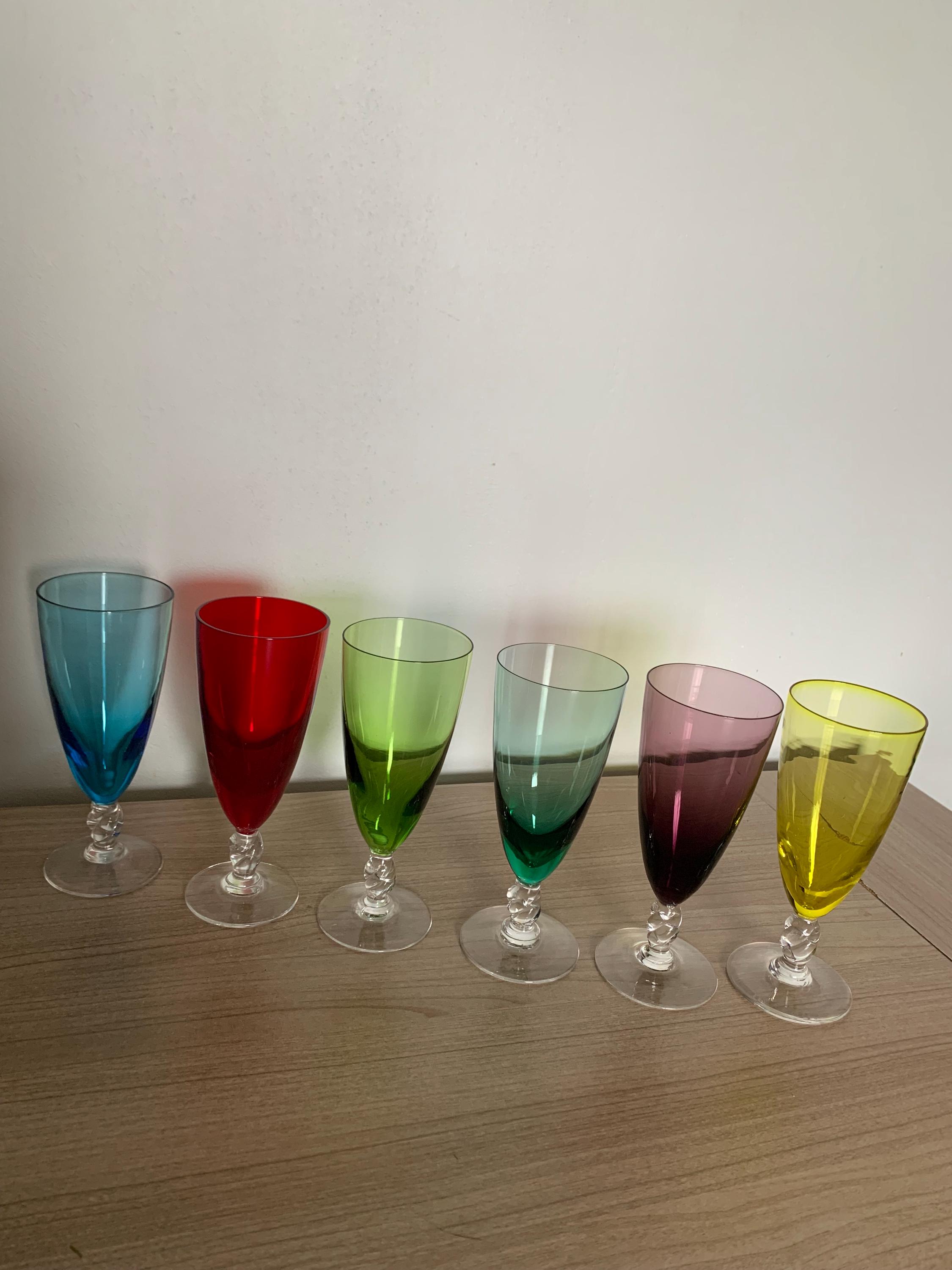 Vintage Multi-colored Glass Goblets, Set of 6 (5.5 Inch) - Etsy UK