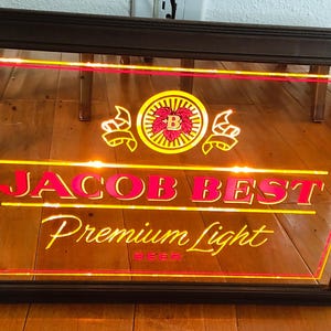 Jacob Bestのヴィンテージ照明付きミラーバーパブサイン。19.5インチ×14インチ×5インチ。バーパブや隠れ家にぴったり。