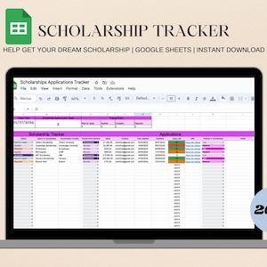 College Scholarship Tracker, Academic Planner, Student Organizer, Scholarship Spreadsheet, Google Sheets, Study Gift