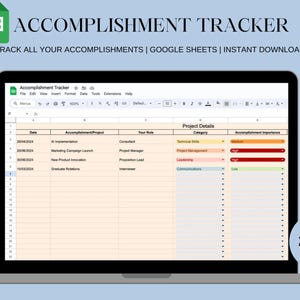 Career Accomplishment Tracker, Google Sheets Template, 2024, Instant Download