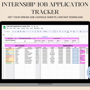 Ultimate Internship and Job Application Tracker 2025 | Excel Template | Job Planner | Interview Planner | Students and Graduates | Pink