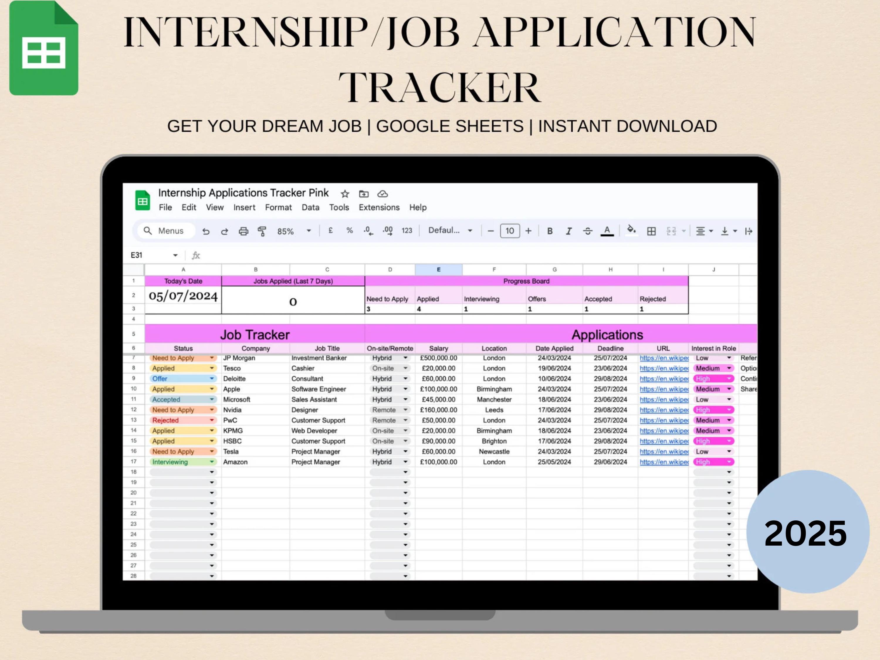 Ultimate Internship and Job Application Tracker 2025 | Excel Template ...