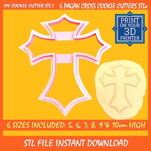 6 Pagan Kreuz Ausstechformen 5,6,7,8,9,10 cm Hoch. Druck auf deinem 3D Drucker. Perfekt für Kekse & Fondant. Cookie Dough Rezepte enthalten.
