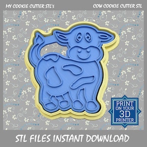 Cow Cookie Cutter and Embossing Stamp / Fondant Imprint STL. Print on your 3D printer. Perfect for cookies & fondant YUM!