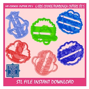 6 Kids Sesame Street Cookie Cutters. For cookie dough & Playdough. Digital Download bert ernie big bird elmo cookie monster the grouch