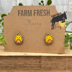 Duck Stud Earrings | Hypoallergenic Ear Posts| Fun | Quirky | Silly | Novelty | Laser Cut Wood | Gift for Her | Farm Lover | Farm Wife Gift