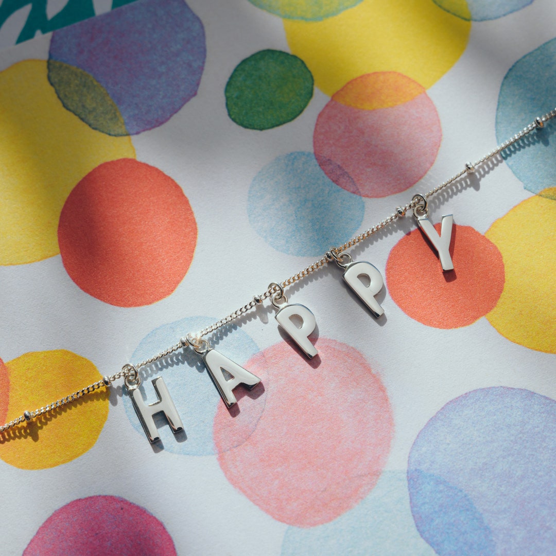 Happy Necklace / Sterling Silver Letters Jewellery / Positive Necklace
