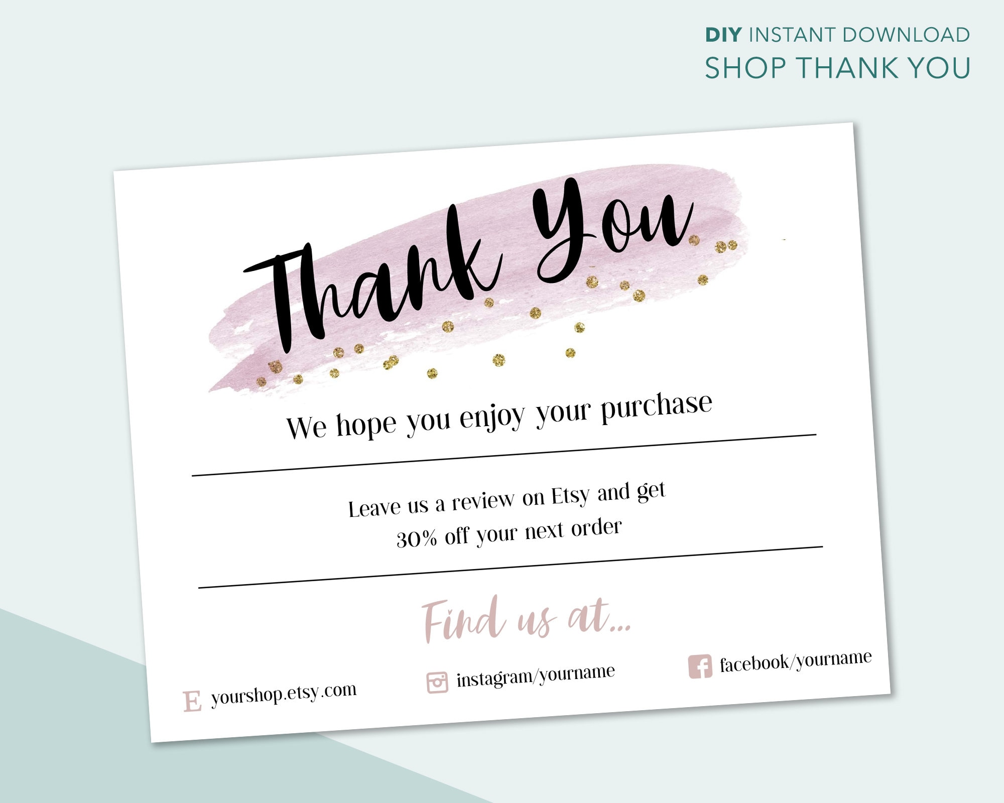 Business thank you for your purchase cards Editable | Etsy