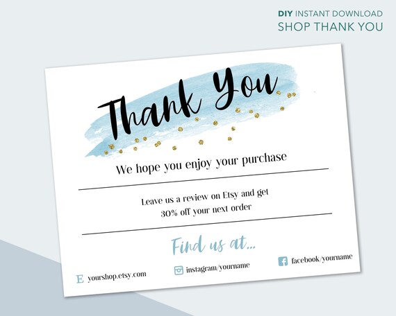 Thank You For Your Order Card Editable Watercolor And Glitter Etsy