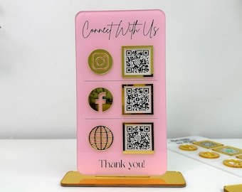 Multi QR code Business Social Media Sign, Instagram, Beauty QR code Sign, QR Code Display Sign Acrylic, Let’s Get Social, Social Media Sign