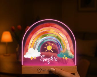 Personalized Rainbow Night Light, Kids Room Decor, Custom LED Lamp