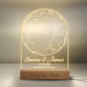 Luz de noche con mapa estelar, mapa estelar personalizado por fecha, mapa de constelaciones personalizado, regalos para parejas, regalos de compromiso, regalo de aniversario para ella