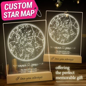 Lámpara de noche personalizada con mapa estelar, regalo para parejas grabado, regalo para él, lámpara de mesa con gráfico de constelaciones, regalo de aniversario, T1