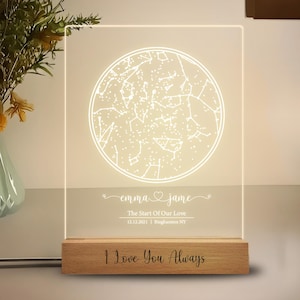 Lámpara de acrílico personalizada con cielo nocturno, regalo de constelación de aniversario, mapa estelar de la noche de bodas, luz nocturna acrílica con mapa estelar personalizado, T1