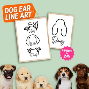 Contorno dell'orecchio del cane con cornice, stampa personalizzata dell'orecchio del cane con cornice, ritratto personalizzato del cane da parete, regalo per la perdita dell'animale domestico, regalo commemorativo per l'animale domestico, T1