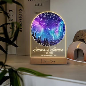 Custom Night Sky Gift Star Map by date, Personalized Star Map Night Light, Engagement Constellation Lamp | Anniversary Gift for Him & Her