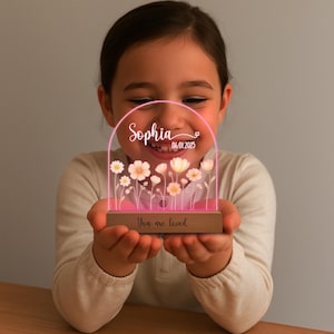 Custom Night Light for Baby Girl, Toddler Bedside Night Light, Custom Name Lamp, Floral Night Light for Nursery Decor, New Baby Gift T4